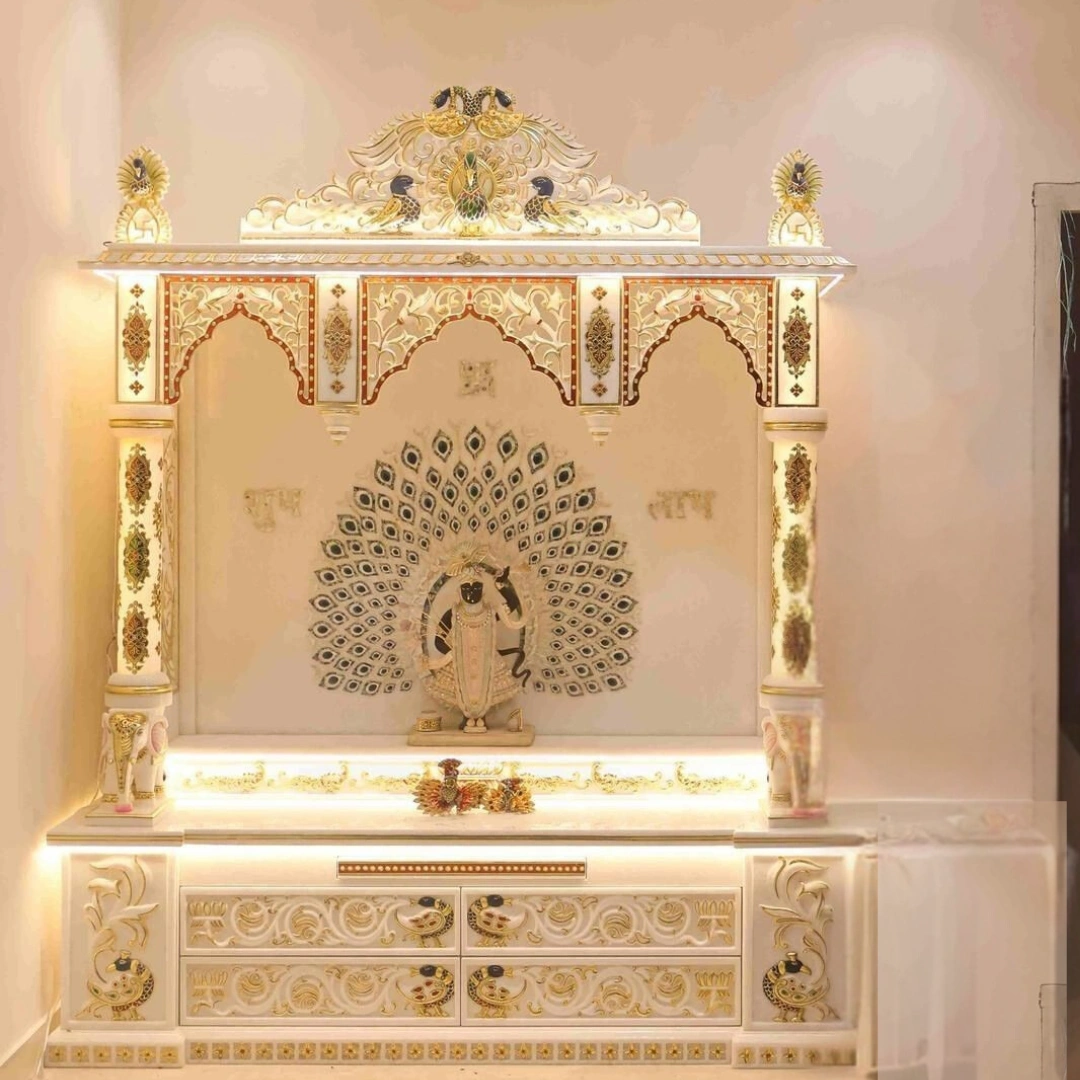 Traditional White Marble Mandir